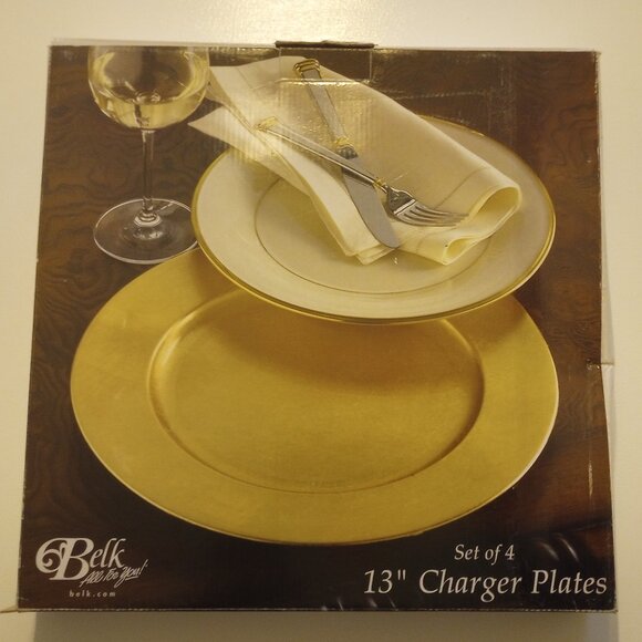 Gold Leaf Charger Plates 13" Set of 4 New in Box - Picture 1 of 3